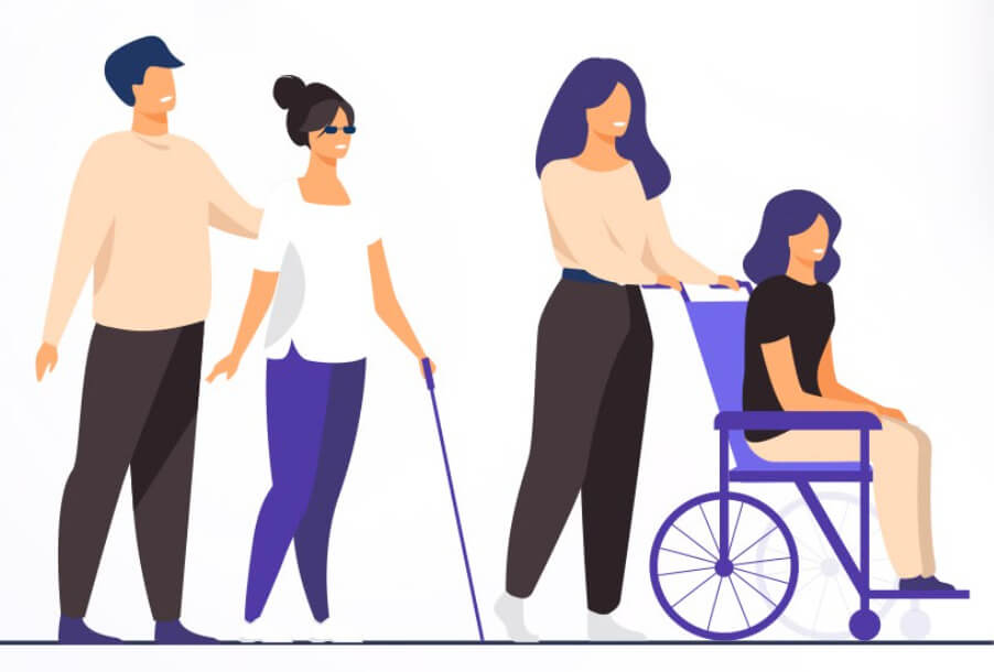 Imagen representativa de personas ayudando a otras personas con discapacidad
