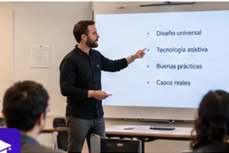 Escena de profesionales en contexto de documentación y contenidos accesibles
