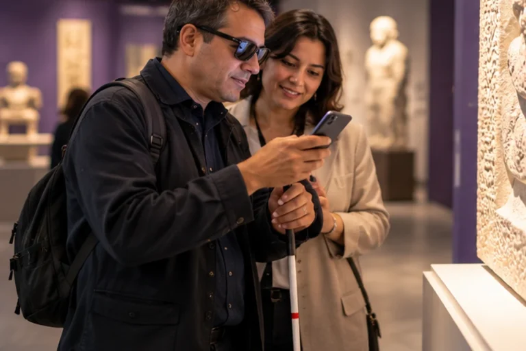 Escena de profesionales en contexto de documentación y contenidos accesibles